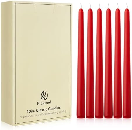 New Burning Formula Unscented Dripless 10-Inch Taper Candles Set of 12 - Red, for Wedding, Dinner - Smokeless, Long Burning - Hand Poured, Colored Tall Candlesticks - Rojo by Unknown