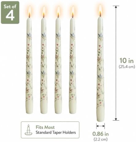 White Floral Taper Candles 10 Inch Set of 4 for Wedding Fall Table Decor - Image 4