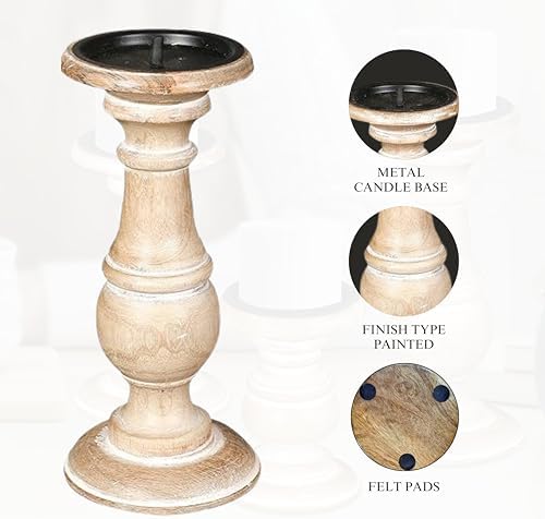 White Wash Candle Holder Set of 3 – 10", 8", 6" Rustic Pillar Stands – Turned Wood Columns for Home Decor, Weddings, Spa, Parties – Country Farmhouse Style - Image 4