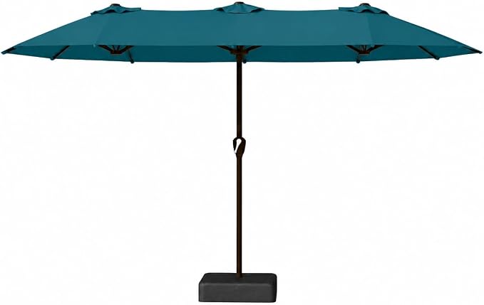 Kingdura 15ft Large Patio Umbrella with Base Included, Double-Sided Rectangle Outdoor Table Umbrella with 12 Reinforced Ribs, Crank Lift for Market Pool Deck Backyard, Lake blue