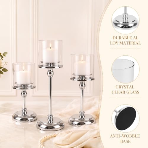 Small Silver Hurricane Candle Holders, 9.44" Candlestick - Image 2