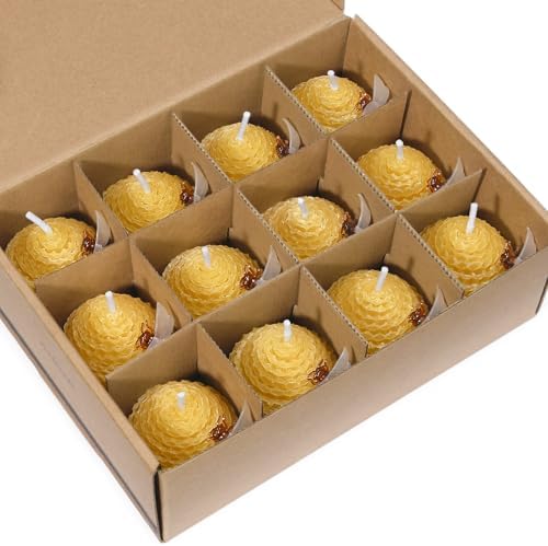 DEYBBY Yellow Natural Beeswax Votive Candles Set of 12 - Image 7