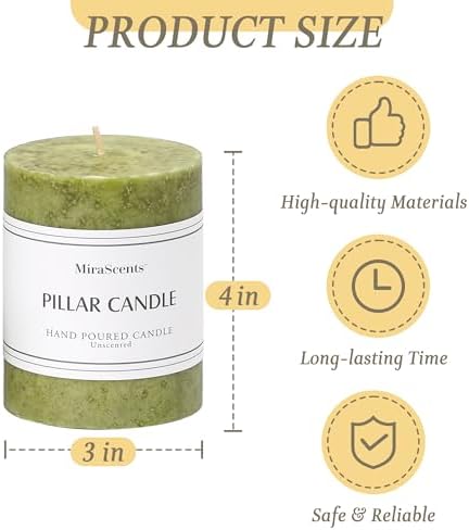 3x4 Inch Green Pillar Candles Set of 3, Unscented Hand-Poured Pillar Candle - Image 3