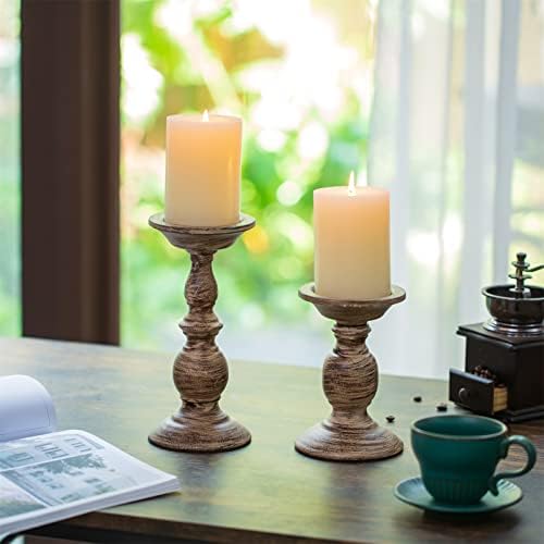 Sziqiqi Vintage Pillar Candle Holders Distressed Metal Candleholder Set - Image 2