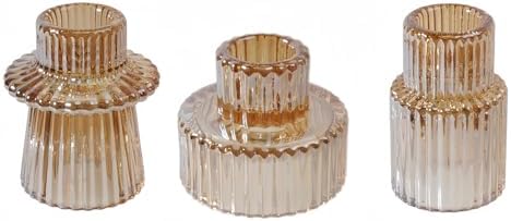 Glass Candlestick Holders, Taper Candle Holders, Set of 3, Gold by ECHFSM