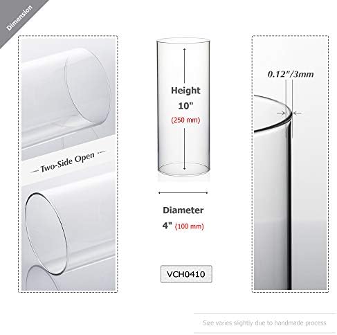 WGVI Clear Hurricane Candle Holder Sleeve, Wide 4", Height 10", 6 Pieces, Glass Cylinder Open Ended Chimney Shade Tube Vase for Pillar and Tapered Candleholder Flame Cover - Image 2