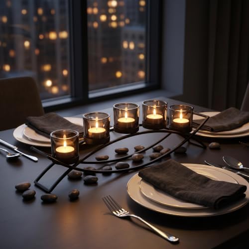 Seraphic Dining Table Centerepiece Decor, Tealight Candle Holder, Black - Image 2