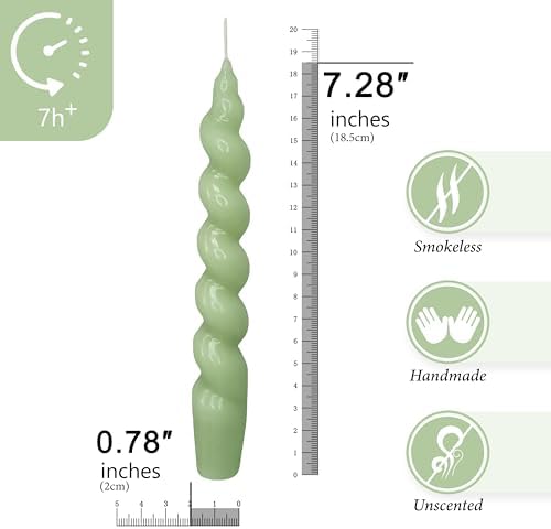 7.5 Inches Spiral Taper Candles Colorful Twisted Candle Dripless Long Candles, Handmade Candlesticks for Wedding Dinner Decor, Set of 4(Green) - Image 2