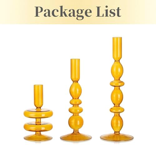 Hewory Amber Taper Candle Holders Set, 3 PCS Glass Candlestick Holders - Image 6