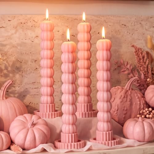 MTLEE 4 Pack Pumpkin Taper Candles Fall Pumpkin Candles,Pink by MTLEE