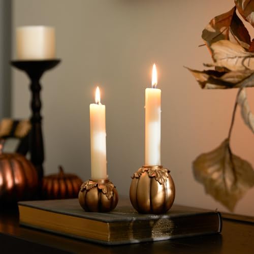 DN DECONATION Fall Pumpkin Candle Holders, Gold Candlestick for Home Decor - Image 4