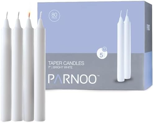Tapered Candles - 80 Bulk Set of 6” Sticks - 5 Hours Clean, Long-Burning White Candlesticks - Dripless Unscented & Hand-Dipped Tall Candles for Dinners - White Taper Candles by PARNOO by LightInTheDark