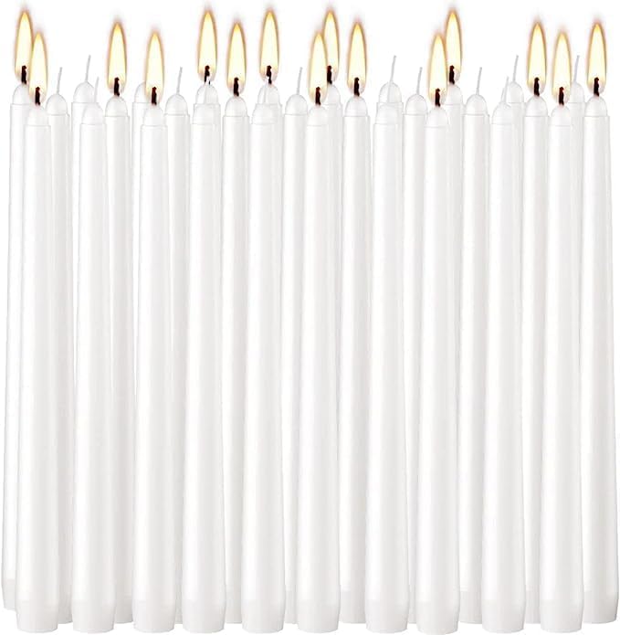 30 Pack of 10 Inch White Unscented Taper Candles-8 Hour Long Burning Dripless Table Candles for Wedding, and Home Decoration by Wfmolcand
