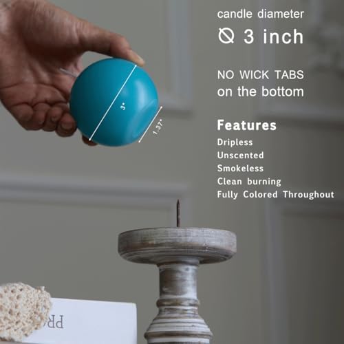 MOZEAL Hand-Poured, 3 Inch Turquoise Round Ball Candles - Elegant Teal Round Pillar Candles Set of 3, Dripless, Unscented, Smokeless, Ideal for Summer Parties. - Image 4