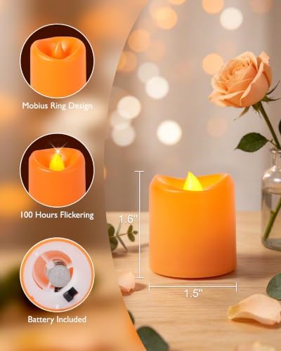 5plots 12Pack Orange Flameless Votive Candles, Fake Electric Candles - Image 2