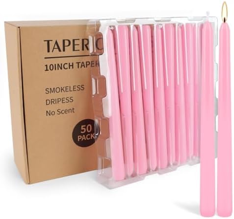 50-Pack Pink 10-Inch Taper Candles: Unscented Dripless Candlesticks with 8-Hour Burn Time - Elegant Dinner Candles for Valentine's Day, Romantic Dinners, Wedding Centerpieces, & Special Event Decor - Image 2