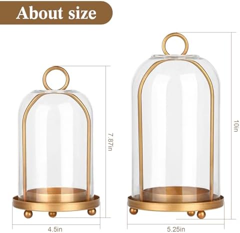 Vintage Brass Metal Candle Lantern with Thick Glass Dome Set of 2 - Image 2