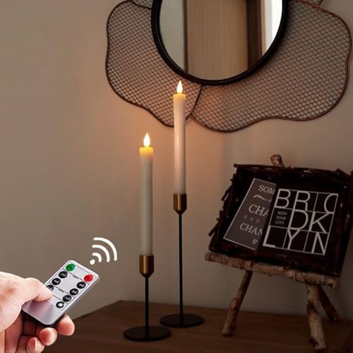 Homemory Real Wax Flameless Taper Candles with Remote Timer, 9.6 Inches White LED Flameless Candlesticks, Dripless Battery Operated Window Candles Flickering Pack of 2 for Fireplace Xmas Halloween - Image 5