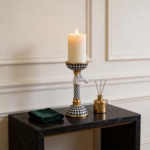 Checkered Animal Candle Holders, Resin Black White Checkered Tiger Head Candlestick Holders, Cute Black-and-White Pillar Candle Stand Home Decorations (Giraffe) - Image 6