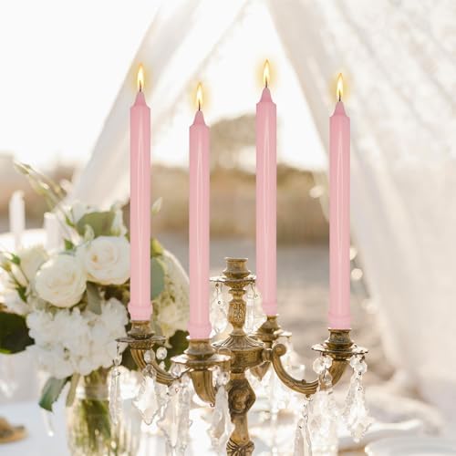 NJAO HOO Pink Candlesticks 10 Inch Handmade Dripless Taper Candles Unscented Colored Candle Set, Pack of 4 - Up to 9-11 Hours Burn - Image 2