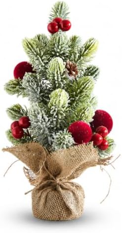 Mini Artificial Christmas Tree with Red Berries - Tabletop Centerpiece by FR