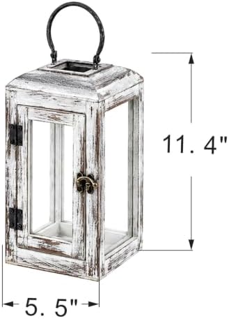11" High Wooden Lantern Made of Solid Firwood in Whitwash with Metal Handle,Hurricane Lantern, Farmhouse Lantern for Party, Deck, Front Porch - Image 2