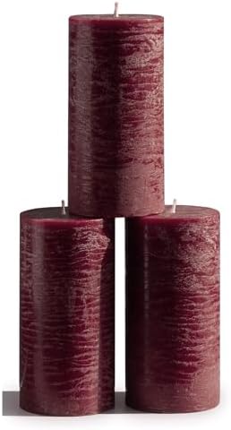 CANDWAX Large Pillar Candles 3x6 Inch – Set of 3 Unscented Dripless Burgundy Candles, Long Burning Rustic Finish for Weddings, Home Decor by CANDWAX