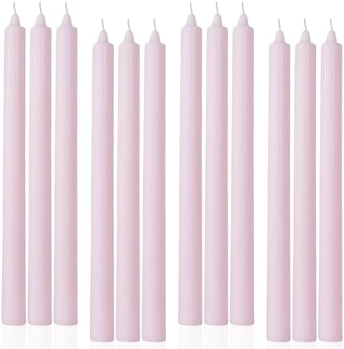 Pink Taper Candles 10.5 inch Pastel Candle Sticks Unscented Driples Tapered Candle Ideal as Dinner Candles Smokeless Long Burning,Set of 12 by LPUSA