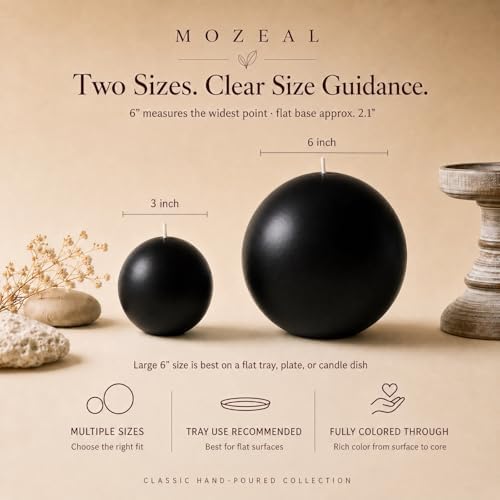 MOZEAL Hand-Poured, 3 Inch Black Round Ball Candles - Elegant Black Round Pillar Candles Set of 3, Dripless, Unscented, Smokeless, Ideal for Halloween Decor. - Image 2