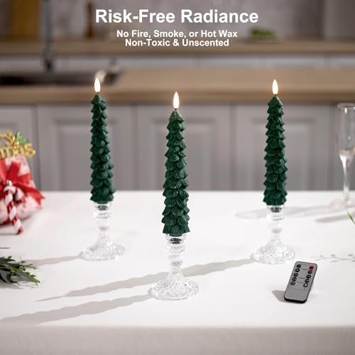 Stmarry 4 PCS Flameless Christmas Tree Candles with Remote Timer, Real Wax Flameless Taper Candles 9.65 Inch, LED Candlesticks with 3D Flickering Flame, Christmas Decor Candles Battery Operated - Image 3