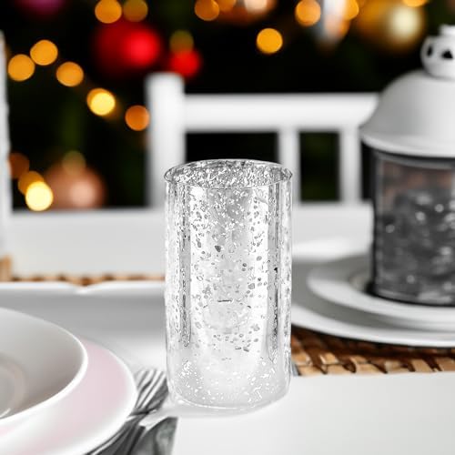 WGVI Hurricane Candle Holder Sleeve, W: 5", Ht: 8", Silver Speckled Glass Cylinder Open Both Ends, Chimney Tube Shade, 6 Pieces - Image 4