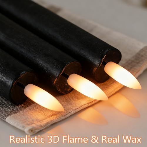 GenSwin Black Flameless Taper Candles with Remote, Halloween Flameless Candles Battery Operated, LED Halloween Candlesticks with 3D Wick for Home Decor(Set of 3, 0.78” x 9.6”) - Image 4