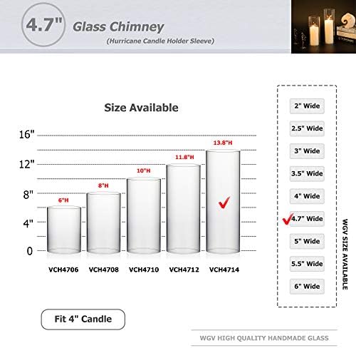 WGVI Hurricane Candle Holder Sleeve, Wide 4.7", Height 14", 2 Pieces, Clear Glass Cylinder Open Both Ends, Chimney Shade Tube (HST4714_2pc) - Image 3