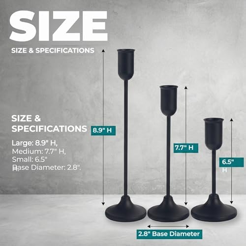 27 Pcs Black Candlestick Holders Set - Vintage Brass Taper Candle Holder for Pillar Candles - Modern Decorative Centerpiece for Wedding Fireplace Mantel Decor - Cozy Atmosphere Housewarming Gift - Image 2