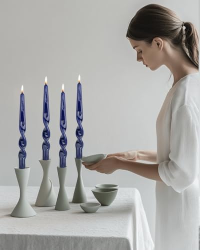 Navy Spiral Taper Candles Twisted Candle Conical Stick Candles for Holiday Wedding Party Wax Unscented Dinner Candle Dripless,Christmas Gift10inch,4pcs(Navy-A) - Image 2