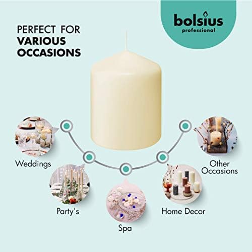 BOLSIUS 6 Ivory Pillar Candles Bulk - 3x4 Inches Candle Set - 40+ Hours Clean Burning - No Palm Oil - 0% Animal Fat - Premium European Quality - Unscented Dripless Restaurant Pillars - Image 6