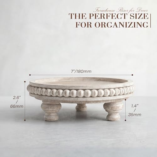EOSAHR Beaded Wood Riser, Pedestal Stand for Home Essentials, Dark Natural - Image 2