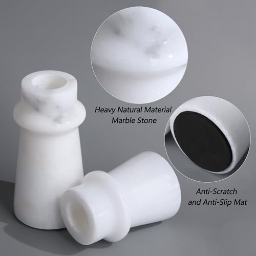 Vixdonos Marble Candle Holder Set of 2 Taper Candle Candlestick Mantle Candle Stand for Home Decor,Wedding,Party and Table Centerpieces(White) - Image 3