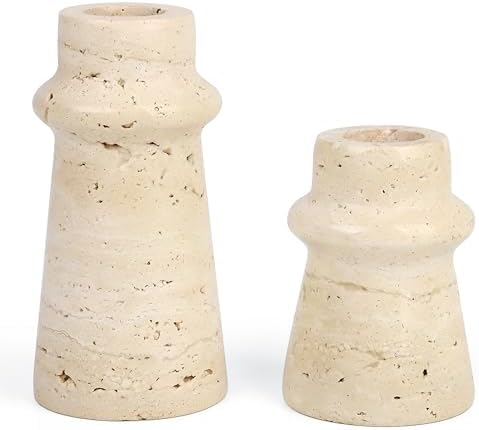 Vixdonos Natural Stone Candle Holder Set of 2 Taper Candle Candlestick Mantle Candle Stand for Home Decor,Wedding,Party and Table Centerpieces(White) by Vixdonos
