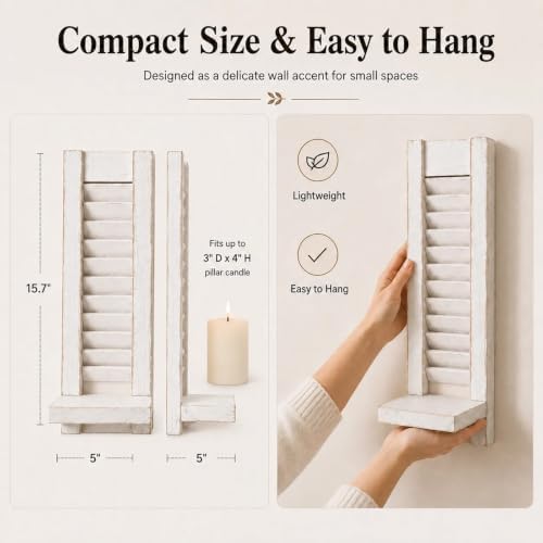 Farmhouse Wall Candle Holders Set of 2, White Wood Shutter Decor - Image 3