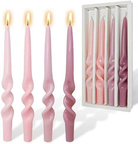 Smokeless Spiral Taper Candles 9.5 Inch Twisted Candlesticks Gradient Pink Long Dinner Candles for Home Wedding Decor by YUKCAXDLS