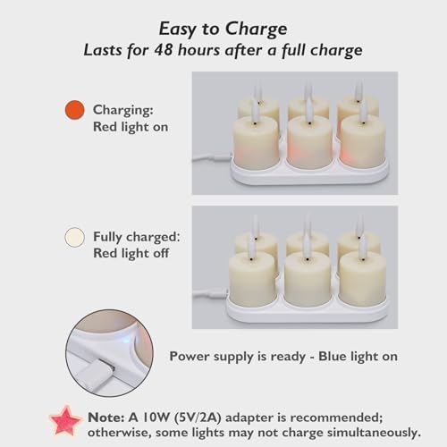 Rhytsing 6 Rechargeable Flameless Votive Candles with Timer for Home Decor, Led Faux Battery Operated Tealight Candles with Magnetic Charging Base, Type-C USB Cable, Remote Included-D1.6 X H2.7 inches - Image 4
