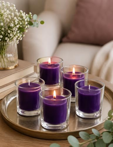 12 Hours Purple Votive Candles for Weddings Parties Spa Birthdays, Set of 24 Unscented Bulk Candles for Restaurants and Home Decoration - Image 2