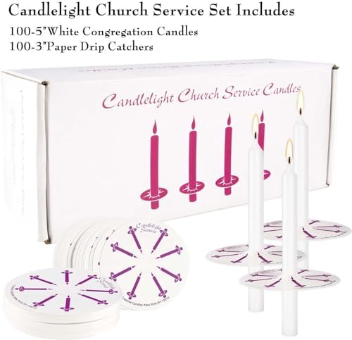 YOROXRG 100 pcs Church Candles with Drip Protectors for Devotional Candlelight Vigil Service, Unscented White 5" H X 1/2" D, No Smoke, Shabbat, Praye - Image 5