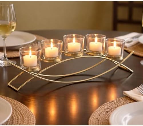 Seraphic Centerpieces for Tables, Dining Room Candle Holder Decor, Gold by Seraphic