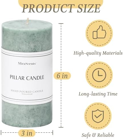 3x6 Inch Sage Green Pillar Candles Set of 3, Unscented Green Pillar Candle - Image 3