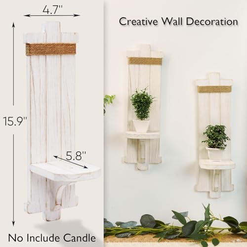 Homemory 2 Pack White Wood Wall Sconces Candle Holders, Farmhouse Decor - Image 4