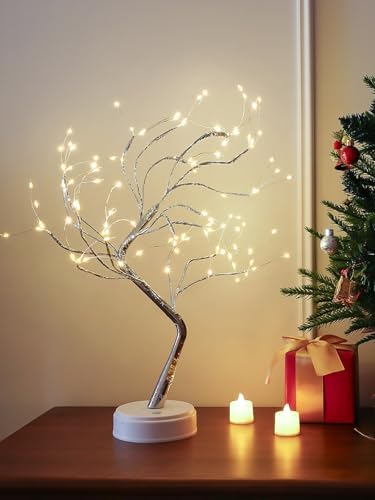 2 Pack Christmas Fairy Lights Spirit Tree, 20" 108 LED Tabletop Mini Twinkle Tree Lights Warm White with 2 Modes, USB & Battery Christmas Artificial Bonsai Trees Lamp for Home Bedroom Indoor DIY Decor - Image 6