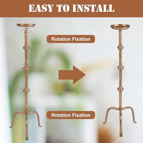 Mumufy 2 Pcs Metal Tall Floor Candleholder Candlestick, 32 in, 27 in, Gold - Image 3