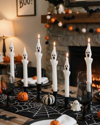 MAITREYA Ghost Taper Candles Spooky Halloween Dinner Candles Home Table Decoration for Autumn Festive Party Gift-6pcs,10inch by MAITREYA